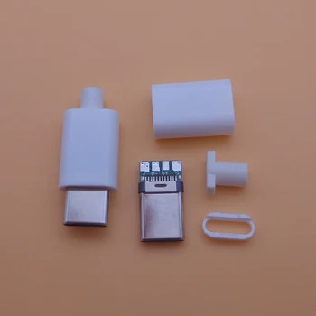 10шт USB 3.1 Type C 2.0 штекерный конектор за заваряване тип USB-C 4 в 1 конектор за печатни платки Черен, бял