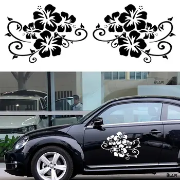 2 елемента D-2528 Автомобили стикер райе с цветя модел, декоративни етикети в страничната врата, Забавни стикери за оформяне на екстериора на автомобила