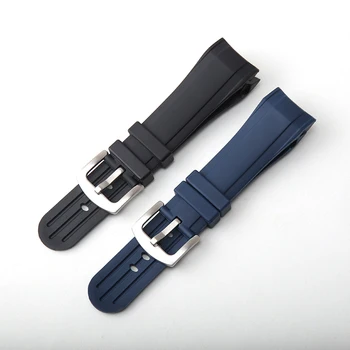 24 мм водоустойчив силиконов каучук каишка за часовник Graham, каишка с извит край, с гривна на китката за мъже и жени, черна и синя лента