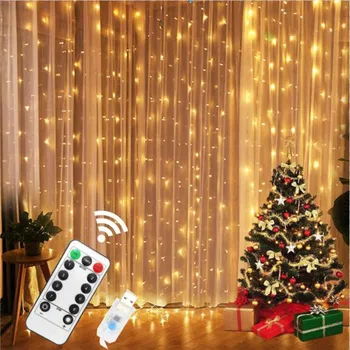 3 М led завеса струнни светлини на Гирлянда USB Приказни светлини на Гирлянда С дистанционно управление за прозорци стая, спалня, нова година Коледна украса