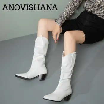 ANOVISHANA/ обувки в западен стил; дамски обувки без обков с остър чучур с дължина 27 см по-масивна ток 5 см в сгъвката; Големи Размери 34-47; Зимно-есенна обувки; S4247