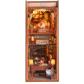 DIY Wooden Книжен Ъгъл на Книжарницата Къща книжарница Модел на Форзаца на лавица за книги на библиотеката С Led Комплект Събират Играчки За Децата И Момичета Подарък За Възрастни Casa