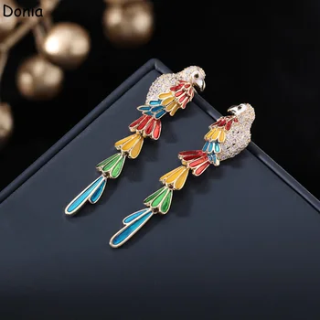 Donia Бижута Европейската и американската мода емайл папагал мед микро-инкрустация AAA циркон обеци животно луксозни обеци