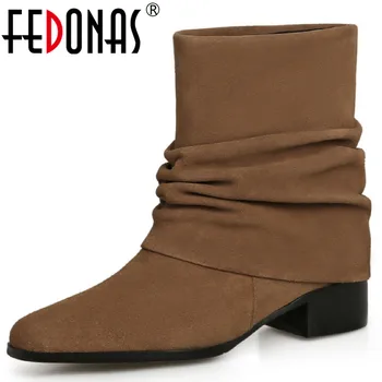 FEDONAS/ ново записване, женски ботильоны, модни лаконичен офис дамски официални обувки от волска кожа, велур на ниско обувки, дамски обувки есен-зима