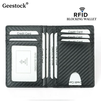 Geestock Rfid въглеродни влакна държач за карти, изработени от въглеродни влакна, за мъже, тънък Защитен калъф за шофьорска книжка, кожен портфейл с цип, чантата с няколко карти