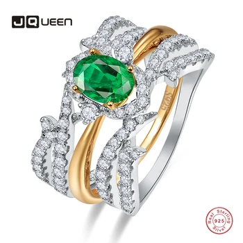 JQUEEN овално изглед към годежен пръстен двойка пръстени набор от 5A кубичен цирконий, платина с покритие 1 карата за жени 925 Бижута пръстени с кристали