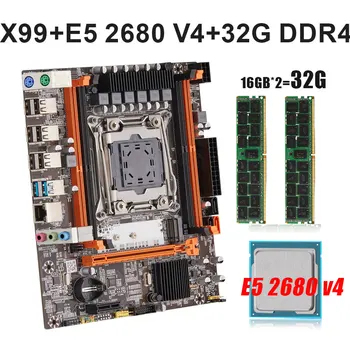 KEYIYOU X99H D4 LGA 2011-3 комплект дънната платка xeon E5 2680 V4 процесор 2 бр. X 16 GB = 32 GB 2133 Mhz DDR4 памет placa mãe x99
