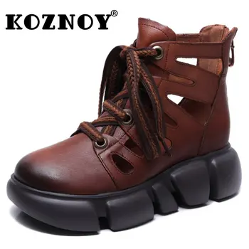 Koznoy/новост 5 см, женски обувки от естествена кожа, летни елегантни обувки с цип, луксозни дамски ботильоны на отворена платформа и танкетке