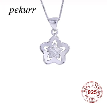 Pekurr 925 сребро, колиета с двойно цвете и звезда за жени, колиета, медальон в формата на звезда от цирконий, модни бижута, подарък за Участието