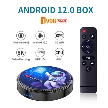 TV98 MAX Android 12,0 2 GB 16 GB TV Box 2,4 G 5G Двойна WIFI Allwinner H618 Четириядрен телеприставка BT5.0 Ultra HD 8K IPTV TVBOX BOX