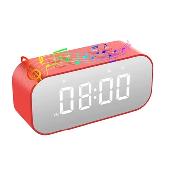 Аларма за спалня/офис, Цифров часовник с Bluetooth-високоговорител, Аларма за здраво спящи възрастни/юноши, червен