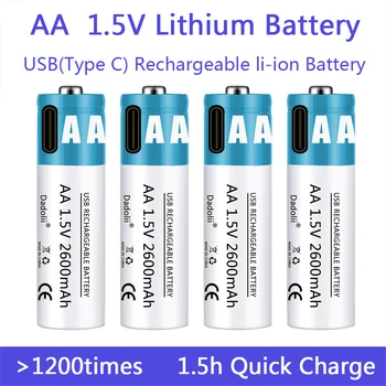 Батерия AA от 1,5 AA 2600 mah USB акумулаторна литиево-йонна батерия за мишката с дистанционно управление на малък вентилатор Електрическа играчка батерия с Кабел