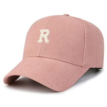 Бейзболна шапка с бродерия на буквата R, Класически обикновена шапка, Регулируем памучен шапка за татко, Слънчеви спортни шапки за мъже и Жени