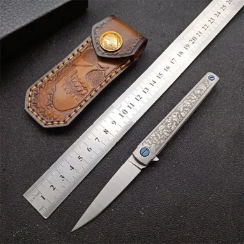 Висококачествен Нож M390 MS3 С Дръжка От Титанова Сплав, Сгъваем Нож За нощуване На Открито, Подарък Кожен Калъф Ръчна изработка, Мини-Инструмент EDC
