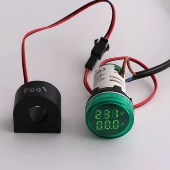 Волтметър за променлив ток, Амперметър 2 в 1 Индикатор ac 50-500 В 0-100A Лесна инсталация М честота Hz, led напрежение ток Teste