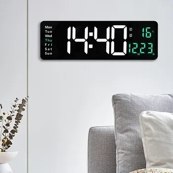 Големи дигитални стенни часовници, показване на температура, дата, седмица, дистанционно управление, изключване на захранване, памет, Настолни часовници, стенни двойни часовници, led часовници