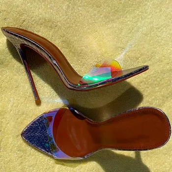 Дамски чехли, сандали всички цветове по поръчка, елегантни обувки-лодка на много висок ток, пикантен дамски летни ефирни вечерни обувки от PVC