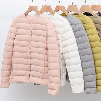Дамско зимно палто 2022, нова ультралегкая яке в бяло утином топола, тънък дамски зимни naka яке, джобно ветрозащитное пуховое палто