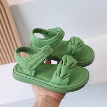 Детски сандали, модерни обикновена сандали с отворени пръсти за момичета, удобни ежедневни плажни обувки с мека подметка, размер 26-36