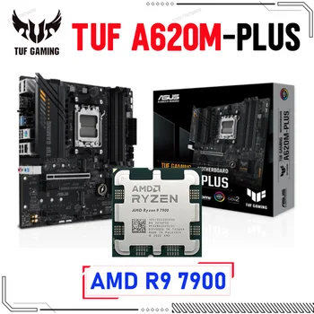 Дънна платка ASUS TUF GAMING A620M-PLUS с процесор на AMD Ryzen 9 7900 Подходящ за настолни КОМПЮТРИ на AMD с конектор A620 AM5 DDR5 128 GB дънна Платка