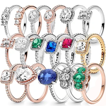 Елегантен пръстен от розово Злато и сребро 925 проба, оригинални сертифицирани известен жена луксозна марка Green, Aquamarine, обръчи, бестселъри, подарък