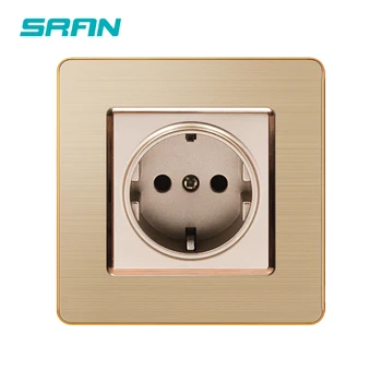 Електрически контакти SRAN EU 16A 250V от неръждаема стомана, матов панел, метални покрития, край 86*86 мм, златна контакт
