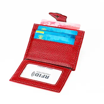 Жена държач за карти, RFID мини портфейл от естествена кожа, притежател на кредитна карта за мъже