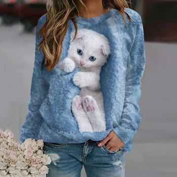 Жена пуловер есен-зима с домашен Любимец принтом, Свободно дамско палто с кръгло деколте и дълги ръкави, Отлично Качество, Директна доставка на XTSZ9223104