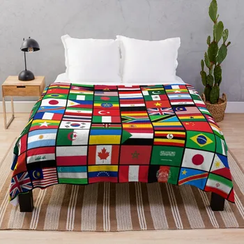 Знамена страни по света, Знамена Светове с шарени Покривки, Луксозно Хубаво Одеяло, Каре