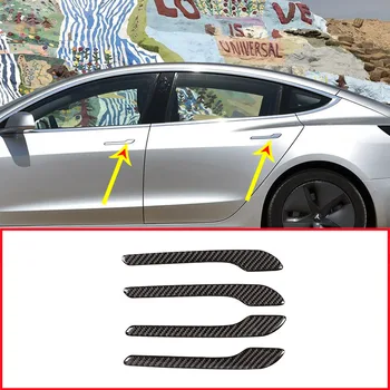 Карбоновое влакна за дръжката на вратата Tesla Model 3, комплект цветни защитни стикери стикер на дръжката на вратата от въглеродни влакна (4 бр.)