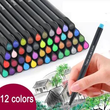 Комплект от 12 цвята, арт маркер 0,38 мм, втулки, маркери, Химикалки Fineliner за метални маркер, писалка за рисуване, цветна скица, канцеларски материали