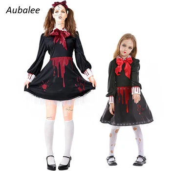 Кървава рокля-призрак зомбита, страшен костюм, женска и детска кукла на ужасите, готически костюм Хелоуин, Карнавальное маскарадное рокля