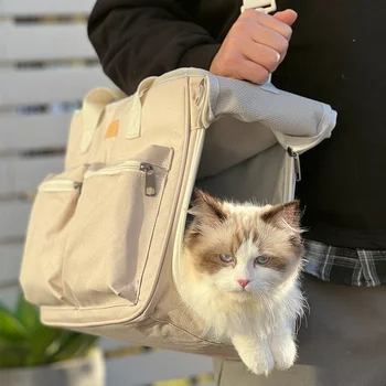 Лека раница-переноска за котки, клетки за котки, Светоотражающая ивица, сгъваема пътна дишаща чанта за транспортиране на домашни животни на открито