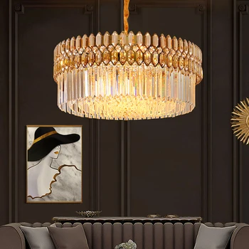 Модерна луксозна околовръстен кръгъл полилей K9 Crystal Cristal LED окачен лампа за декорация на дома в хола