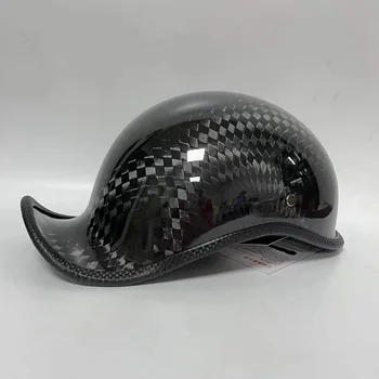 Мотоциклет шлем от 100% карбон за оф-роуд мотокрос Ярка черна каска На половината от лицето Ръчна изработка, Супер лек ретро каска