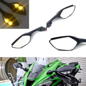 Мотоциклетни Огледала за Обратно виждане с led мигачите за Kawasaki Ninja ZX-10R ZX10R ZX 10R 2011 2012 2013 2014 2015 2 Тел