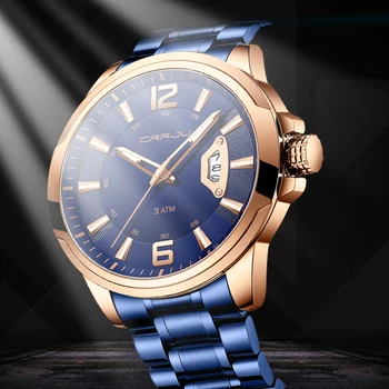 Мъжки часовник CRRJU, най-добрата марка за луксозни спортни кварцов механизъм, изцяло от стомана, водоустойчив, с дата, часовник Relogio Masculino