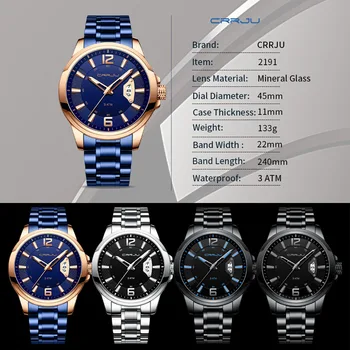 Мъжки часовник CRRJU, най-добрата марка за луксозни спортни кварцов механизъм, изцяло от стомана, водоустойчив, с дата, часовник Relogio Masculino Мъжки часовник CRRJU, най-добрата марка за луксозни спортни кварцов механизъм, изцяло от стомана, водоустойчив, с дата, часовник Relogio Masculino 1