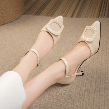 Нови дамски обувки на висок ток 2023, модни прости обикновен дамски обувки на квадратен ток, висококачествени вечерни сватбени офис обувки