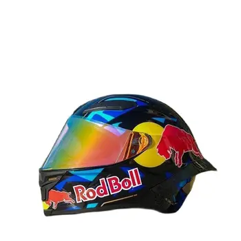Одобрен грах мотоциклет шлем с пълна лицевым покритие, моющаяся облицовка с Аврорально-червена козирка, зимен сезон, състезателни ярко черна каска