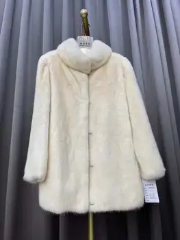 Палто от естествена кожа на норка дамско зимно палто и яке от естествена кожа на норка дамски дълга топла снежно бяло палто със средна дължина