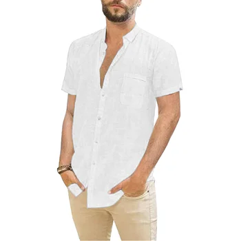 Памук спално бельо, топли мъжки ризи с къс ръкав, летни обикновена риза с отложным яка, всекидневни плажен стил, по-големи размери