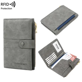 Противоугонный джобен формат за паспорт с RFID титуляр за паспорт, с цип, пътен чантата си, държач за документи, многофункционална чанта за паспорт