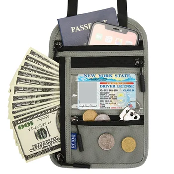Пътна чанта на шийката на портфейла, Семеен титуляр за паспорт, органайзер, калъф с заключване, множество джобове, кредитен калъф за документи за паспорт