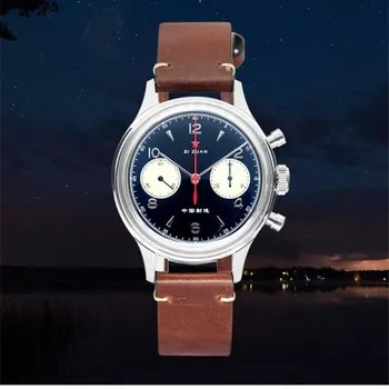 Реколта мъжки часовник с ръчно от RED STAR, хронограф 1963 г., механизъм Акрил/сапфир тъмно синьо, пилотни часовници с гъши врата