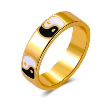 Реколта пръстени за пръстите на емайл Тайдзи Ин Ян за жени, Модни Дамски Пръстени за пръстите от сплави със злато, вечерни бижута, Подаръци