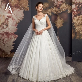 Сватбена рокля-наметало LelaAcra 2 В 1, 2023, Сватбена рокля, Трапецовидна форма, без ръкави, с V-образно деколте, Трапециевидное Принцеса рокля AX71, Големи Размери, Vestido De Новия