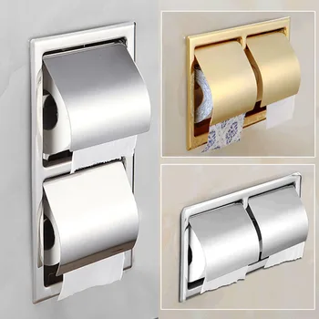 Стенен държач за тоалетна хартия от неръждаема стомана за баня, хромирани златни двойни държачи за тоалетна хартия