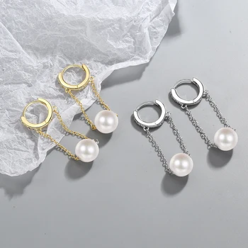 Същинска сребърна кръгла перлена верижка от сребро 925 проба, обеци-халки, Ослепителен ЧЕХИЯ за жени, изискани бижута в стил пънк, минималистичные аксесоари