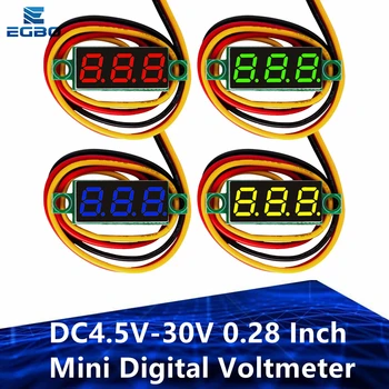 Трехлинейный точност цифров волтметър за постоянен ток с глава с led цифров волтметър DC4.5V-30V 0,28 инча Мини Цифров волтметър 0-100 В